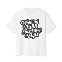 Load image into Gallery viewer, Walking in Faith Stumbling in Style Unisex Oversized Boxy T-Shirt
