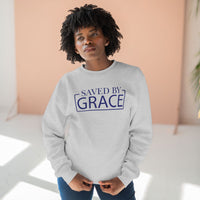 Load image into Gallery viewer, Saved By Grace 1.0 Unisex Crewneck Sweatshirt (Dark Blue Lettering)
