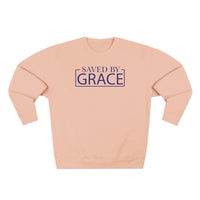 Load image into Gallery viewer, Saved By Grace 1.0 Unisex Crewneck Sweatshirt (Dark Blue Lettering)
