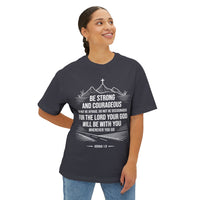 Load image into Gallery viewer, Be Strong and Courageous Cross/Mountain Unisex Oversized Boxy T-Shirt
