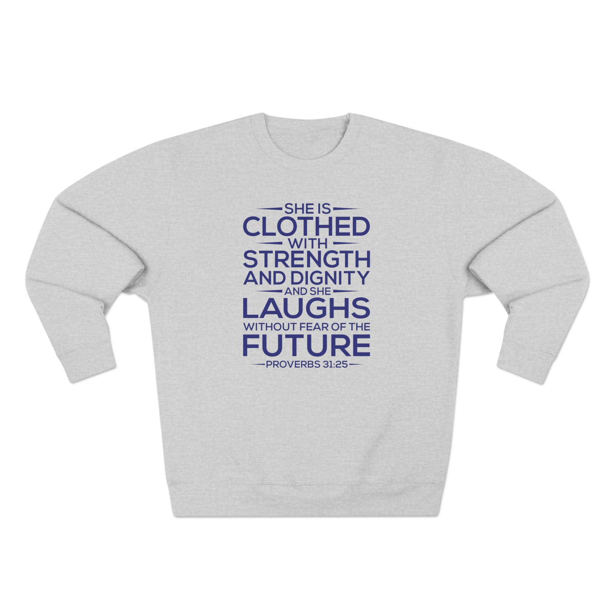 She Is Clothed Unisex Crewneck Sweatshirt (Dark Blue Lettering)
