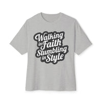 Load image into Gallery viewer, Walking in Faith Stumbling in Style Unisex Oversized Boxy T-Shirt
