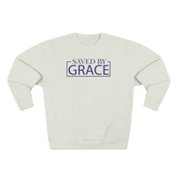 Load image into Gallery viewer, Saved By Grace 1.0 Unisex Crewneck Sweatshirt (Dark Blue Lettering)
