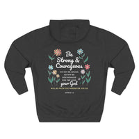 Load image into Gallery viewer, Be Stong &amp; Courageous Unisex Hoodie (Floral Design on Back/White Lettering)
