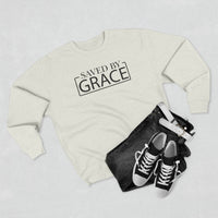 Load image into Gallery viewer, Saved by Grace 1.0 Unisex Crewneck Sweatshirt (Black Lettering)
