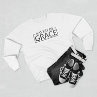 Load image into Gallery viewer, Saved by Grace 1.0 Unisex Crewneck Sweatshirt (Black Lettering)
