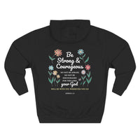 Load image into Gallery viewer, Be Stong &amp; Courageous Unisex Hoodie (Floral Design on Back/White Lettering)

