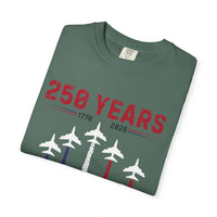 Load image into Gallery viewer, Anniversary Airshow T-Shirt — "250 Years" Jet Formation Design Comfort Colors