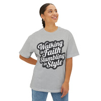Load image into Gallery viewer, Walking in Faith Stumbling in Style Unisex Oversized Boxy T-Shirt
