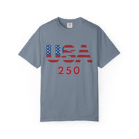 Load image into Gallery viewer, USA 250 T-Shirt — American Flag Patriotic Tee for Independence Day Celebrations/Comfort Colors
