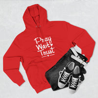 Load image into Gallery viewer, Pray Wait Trust Adult Unisex Hoodie (White Lettering on Front)
