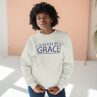 Load image into Gallery viewer, Saved By Grace 1.0 Unisex Crewneck Sweatshirt (Dark Blue Lettering)
