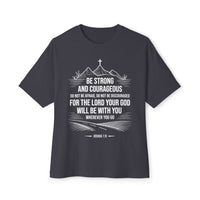 Load image into Gallery viewer, Be Strong and Courageous Cross/Mountain Unisex Oversized Boxy T-Shirt
