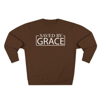 Load image into Gallery viewer, Saved By Grace 1.0 Unisex Crewneck Sweatshirt (White Lettering)
