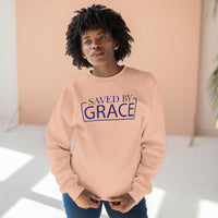 Load image into Gallery viewer, Saved By Grace 1.0 Unisex Crewneck Sweatshirt (Dark Blue Lettering)
