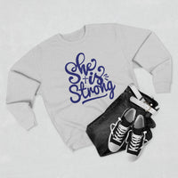 Load image into Gallery viewer, She Is Strong Unisex Crewneck Sweatshirt (Dark Blue Lettering)
