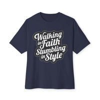 Load image into Gallery viewer, Walking in Faith Stumbling in Style Unisex Oversized Boxy T-Shirt
