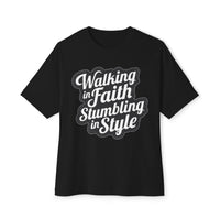 Load image into Gallery viewer, Walking in Faith Stumbling in Style Unisex Oversized Boxy T-Shirt
