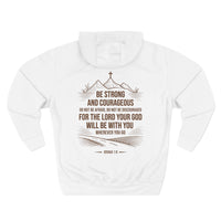 Load image into Gallery viewer, Be Strong and Courageous Unisex Hoodie (Mountain/Cross Brown Design on Back)
