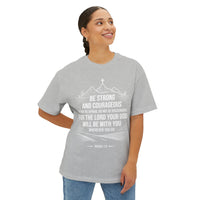 Load image into Gallery viewer, Be Strong and Courageous Cross/Mountain Unisex Oversized Boxy T-Shirt
