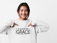 Load image into Gallery viewer, Saved by Grace 1.0 Unisex Crewneck Sweatshirt (Black Lettering)
