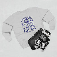 Load image into Gallery viewer, She Is Clothed Unisex Crewneck Sweatshirt (Dark Blue Lettering)
