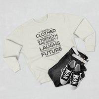Load image into Gallery viewer, She Is Clothed Unisex Crewneck Sweatshirt (Black Lettering)
