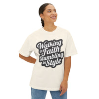 Load image into Gallery viewer, Walking in Faith Stumbling in Style Unisex Oversized Boxy T-Shirt
