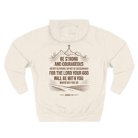 Load image into Gallery viewer, Be Strong and Courageous Unisex Hoodie (Mountain/Cross Brown Design on Back)
