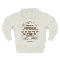Load image into Gallery viewer, Be Strong and Courageous Unisex Hoodie (Mountain/Cross Brown Design on Back)
