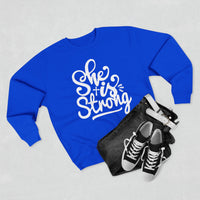Load image into Gallery viewer, She Is Strong Unisex Crewneck Sweatshirt (White Lettering)
