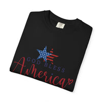 Load image into Gallery viewer, God Bless America T-Shirt — Patriotic Star Script Tee/Comfort Colors