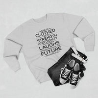 Load image into Gallery viewer, She Is Clothed Unisex Crewneck Sweatshirt (Black Lettering)
