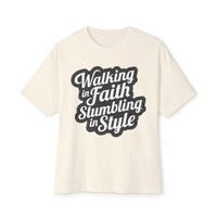 Load image into Gallery viewer, Walking in Faith Stumbling in Style Unisex Oversized Boxy T-Shirt
