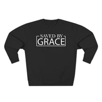 Load image into Gallery viewer, Saved By Grace 1.0 Unisex Crewneck Sweatshirt (White Lettering)
