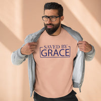 Load image into Gallery viewer, Saved By Grace 1.0 Unisex Crewneck Sweatshirt (Dark Blue Lettering)
