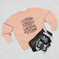 Load image into Gallery viewer, She Is Clothed Unisex Crewneck Sweatshirt (Black Lettering)
