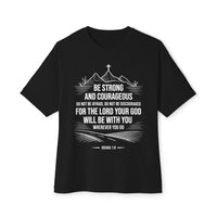 Load image into Gallery viewer, Be Strong and Courageous Cross/Mountain Unisex Oversized Boxy T-Shirt
