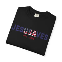 Load image into Gallery viewer, Jesus Saves Patriotic T-Shirt — USA Flag/Comfort Colors