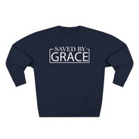 Load image into Gallery viewer, Saved By Grace 1.0 Unisex Crewneck Sweatshirt (White Lettering)
