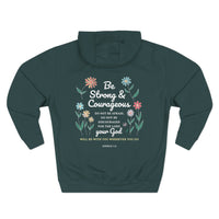 Load image into Gallery viewer, Be Stong &amp; Courageous Unisex Hoodie (Floral Design on Back/White Lettering)
