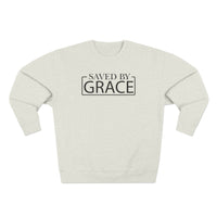 Load image into Gallery viewer, Saved by Grace 1.0 Unisex Crewneck Sweatshirt (Black Lettering)
