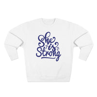Load image into Gallery viewer, She Is Strong Unisex Crewneck Sweatshirt (Dark Blue Lettering)
