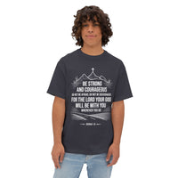 Load image into Gallery viewer, Be Strong and Courageous Cross/Mountain Unisex Oversized Boxy T-Shirt
