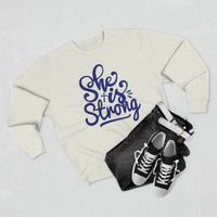 Load image into Gallery viewer, She Is Strong Unisex Crewneck Sweatshirt (Dark Blue Lettering)
