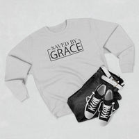 Load image into Gallery viewer, Saved by Grace 1.0 Unisex Crewneck Sweatshirt (Black Lettering)
