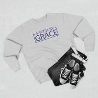 Load image into Gallery viewer, Saved By Grace 1.0 Unisex Crewneck Sweatshirt (Dark Blue Lettering)
