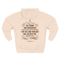 Load image into Gallery viewer, Be Strong and Courageous Unisex Hoodie (Mountain/Cross Brown Design on Back)
