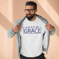 Load image into Gallery viewer, Saved By Grace 1.0 Unisex Crewneck Sweatshirt (Dark Blue Lettering)
