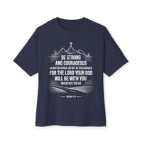 Load image into Gallery viewer, Be Strong and Courageous Cross/Mountain Unisex Oversized Boxy T-Shirt
